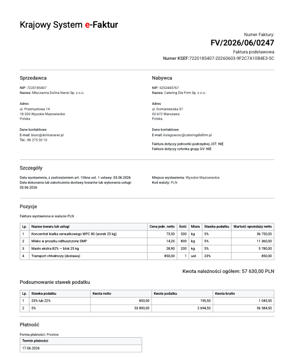 Przykładowa faktura z Krajowego Systemu e-Faktur